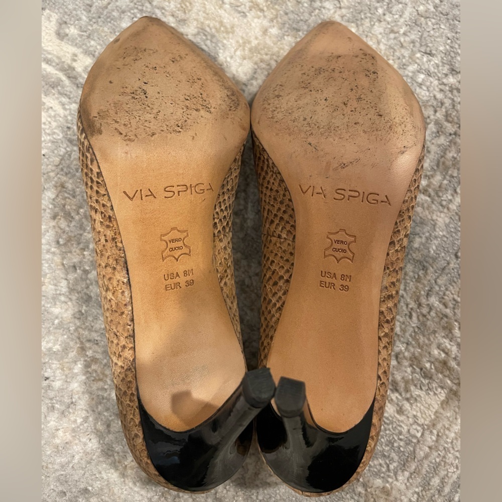 Via Spiga Carola Dress Pumps Leather Natural Crocodile Print Size 8M 3.5” Heel - Picture 4 of 11
